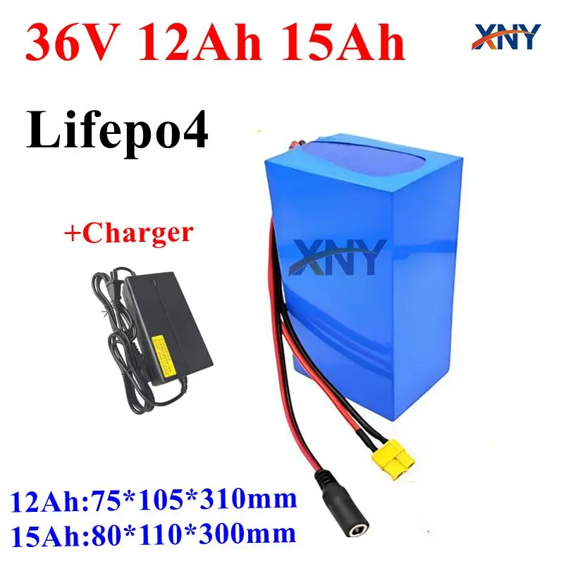 

Rechargeable Battery 36V 12Ah 15Ah Lifepo4 Battery Pack with 20A BMS for 300W 500W 600W 700W Two Wheeler Electric Vehicles