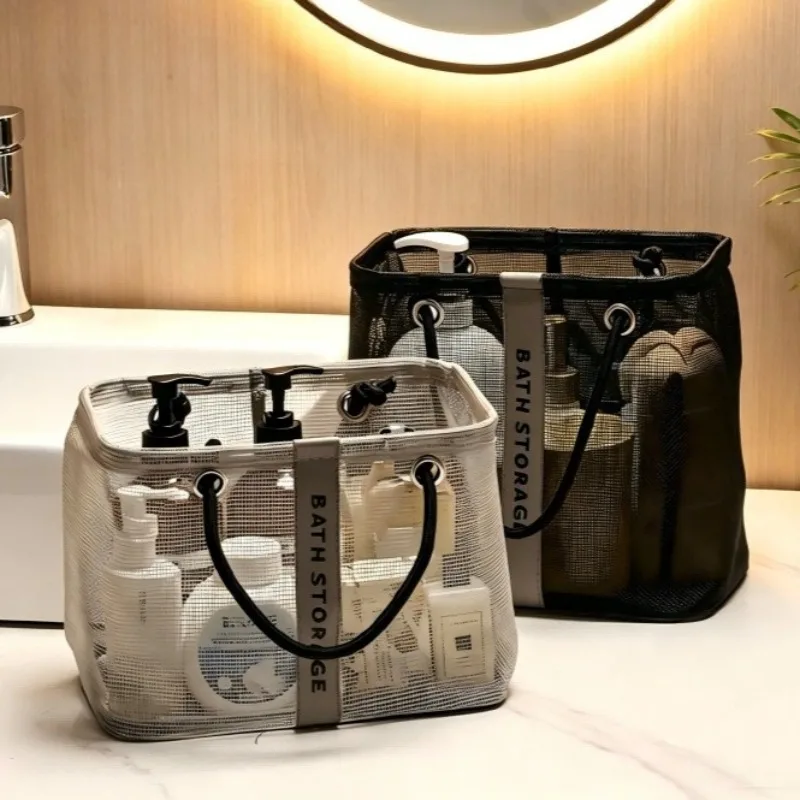 Foldable Travel Toiletry Bag Mesh Handled Makeup Organizer Large Mesh Storage Basket for Shower Bathroom Cosmetic Bag Case