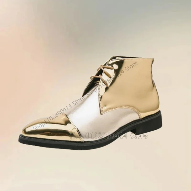 

Gold Silver Giltter Sewing Design Ankle Boots Fashion Lace Up Male Shoes Luxurious Handmade Party Banquet Office Men Dress Shoes