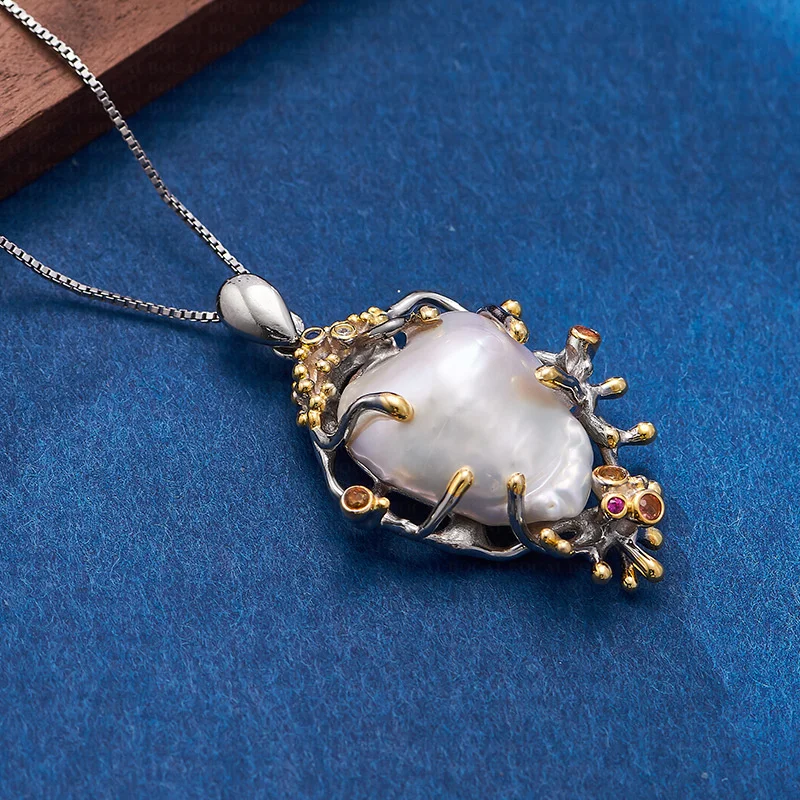 

Подвески-подвески из стерлингового серебра 925 пробы для женщин, контрастные цветные цветы, нерегулярный жемчуг, новые модные ювелирные изделия, оптовая продажа