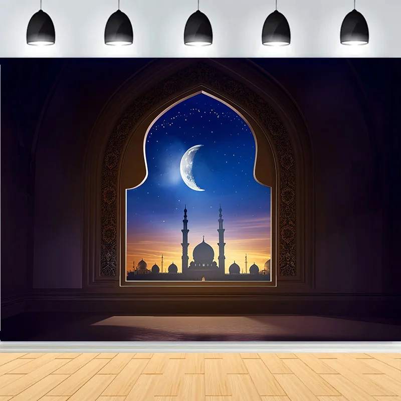 عيد الفطر التوضيح مع مسجد فانوس خلفيات للتصوير الفوتوغرافي الإسلامية الأضحى العربية قصر استوديو الصور خلفية MO-01