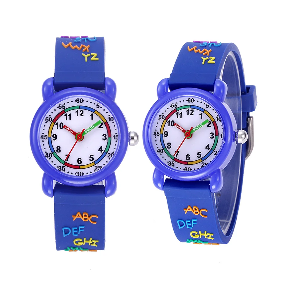 1Pcs Cartoon Pattern Kids Watch Waterproof Adjustable Strap Quartz Movement Casual Wristwatch Boys Girls Gift Blue