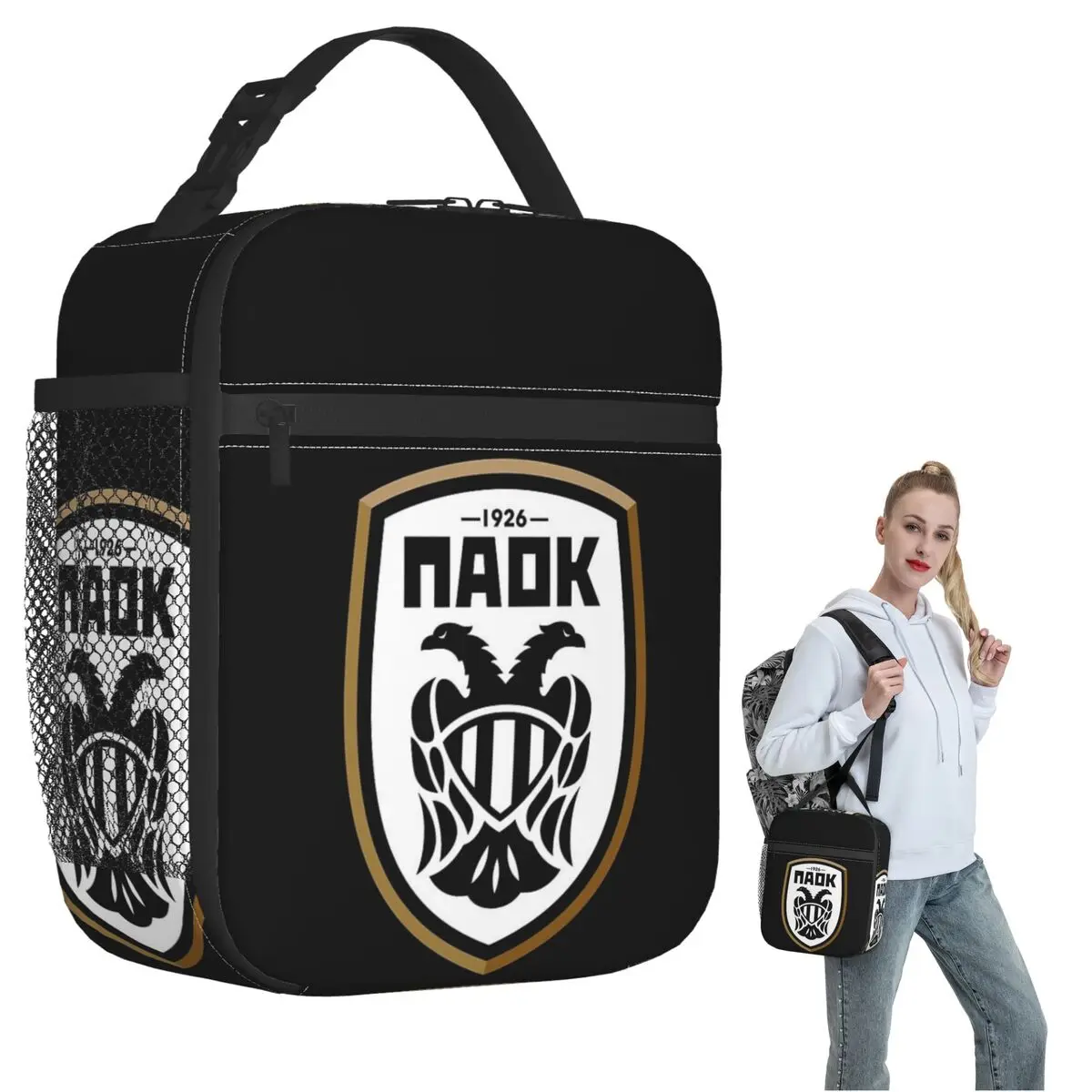

PAOK греческие футбольные спортивные болельщики из Салоники, изолированная сумка для обеда для женщин, портативные коробки для еды, термобокс для обеда, сумка