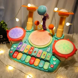 5 in 1 Musical Instruments Toys,Kids Electronic Piano Keyboard Xylophone Drum Toys Set with Light, 2 Microphone, Lear stylophone