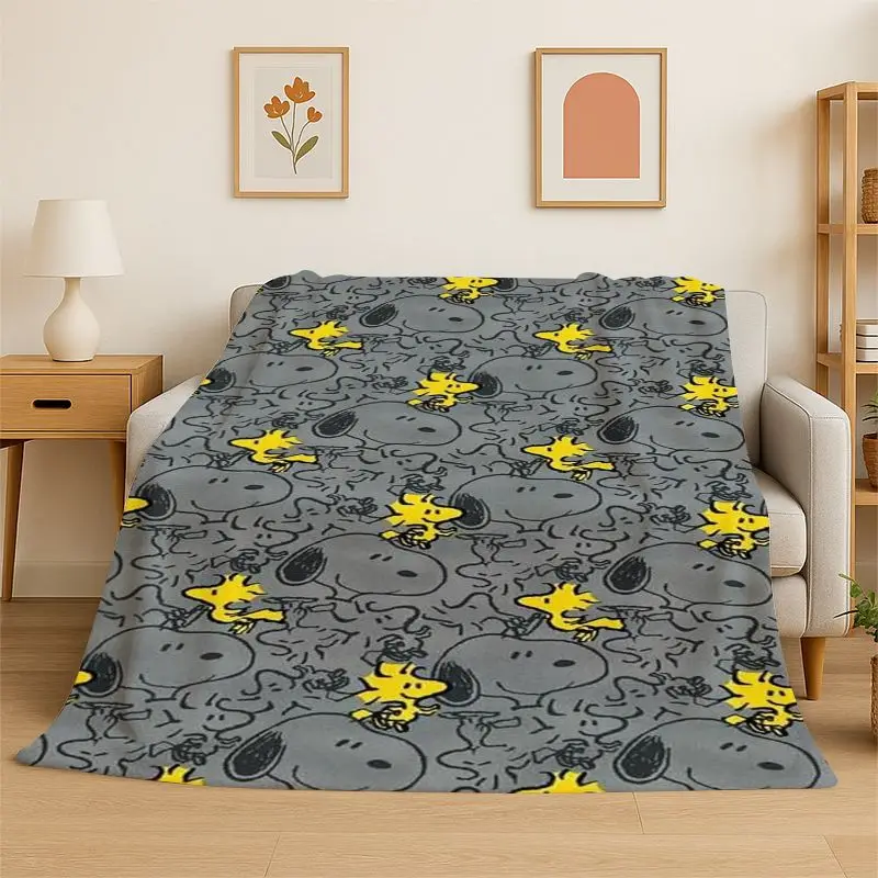 HD Funny S-Snoopy Cartoon Dog Flannel Blanket Soft Warm Throw Blanket for Bedroom Living Room Bed Travel office Picnic Fest Gift