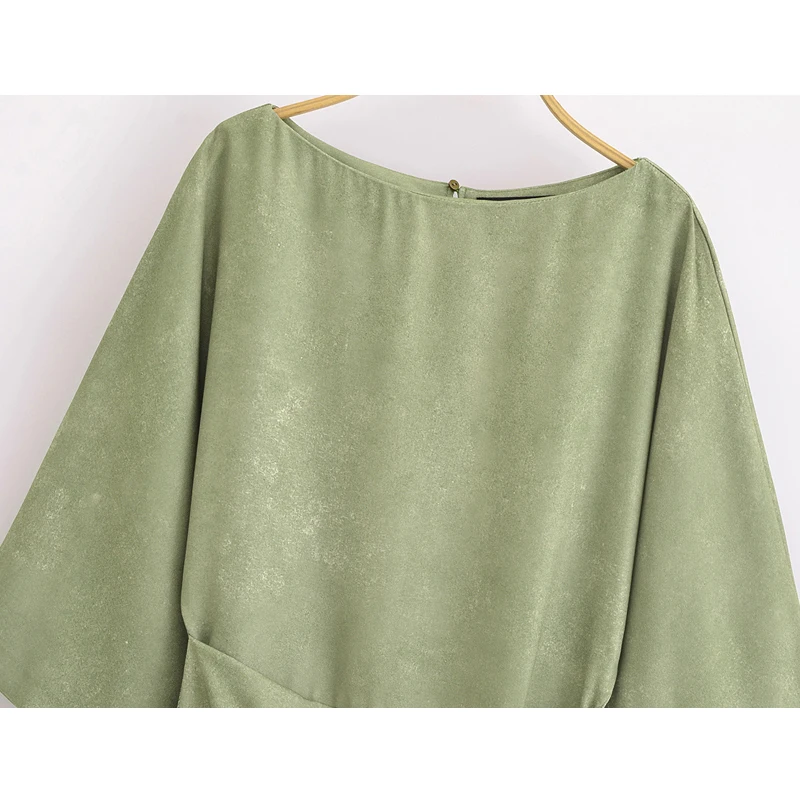 MUJER プリントチェーンミディドレス女性ドレープエレガントなパーティードレス女性のためのカジュアルラップ女性のドレスワイドスリーブ女性のドレス