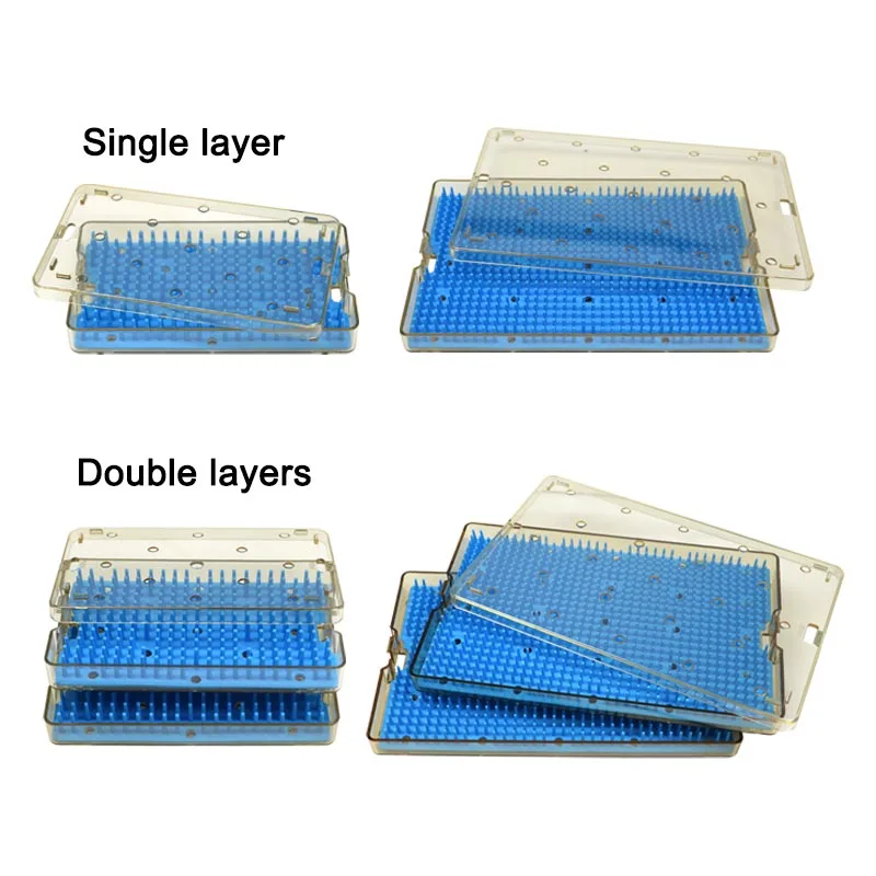 GREATLH Single Double Layer Sterilize Box Overlapping Disinfection Case with Silicone Mat for Surgical Instrument