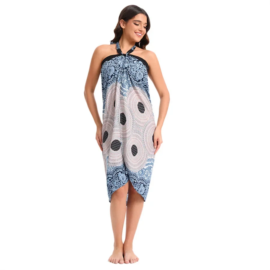 Abito da donna Boho Maxi Wrap Gonna lunga con allacciatura Abito da spiaggia Copricostume Abito vintage bohémien regolabile a vita alta in rayon