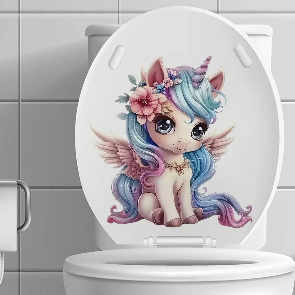 Adorable Cartoon Unicorn Pattern Stickers, Waterproof Vinyl Material, Ideal for Toilet, Home , Refrigerator, Car