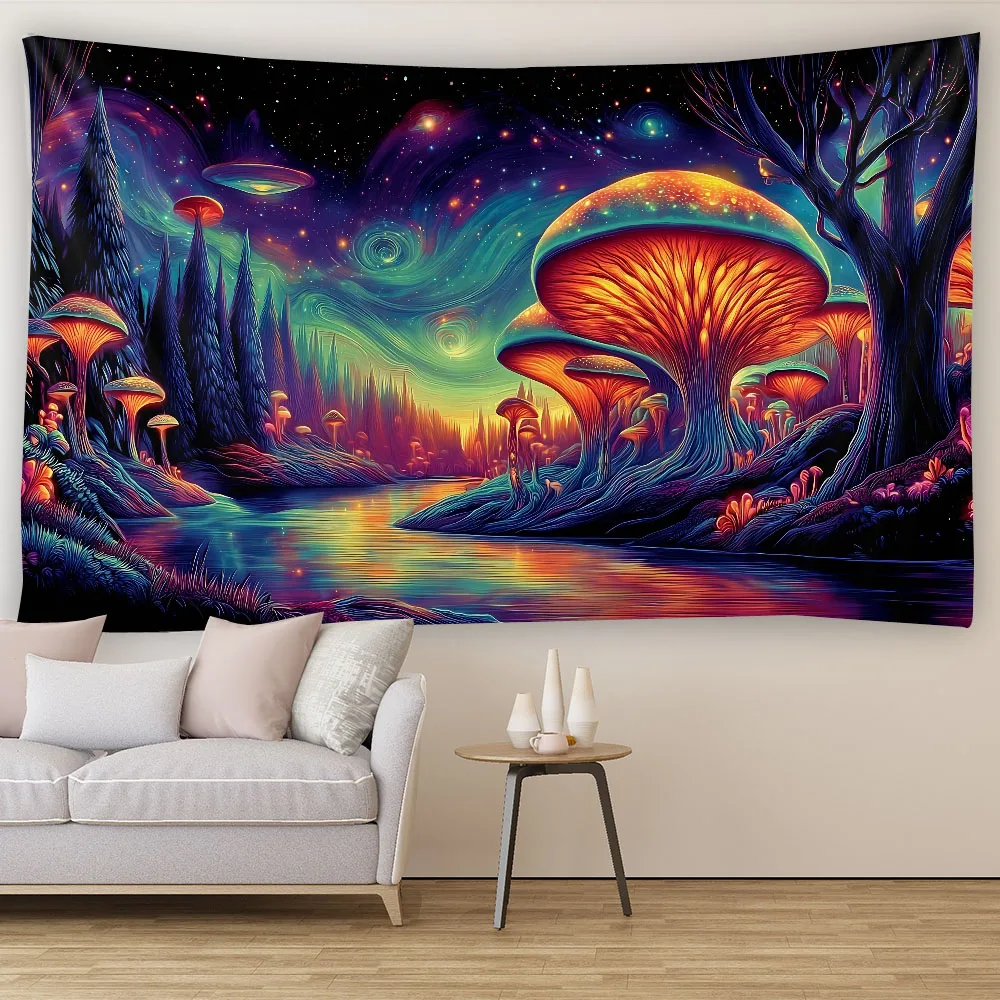 

Fairy Tale Mushroom Forest Tapestry, psychedelic Scene Home Decoration Wall Hanging Cloth, Dormitory Studio Background Poster