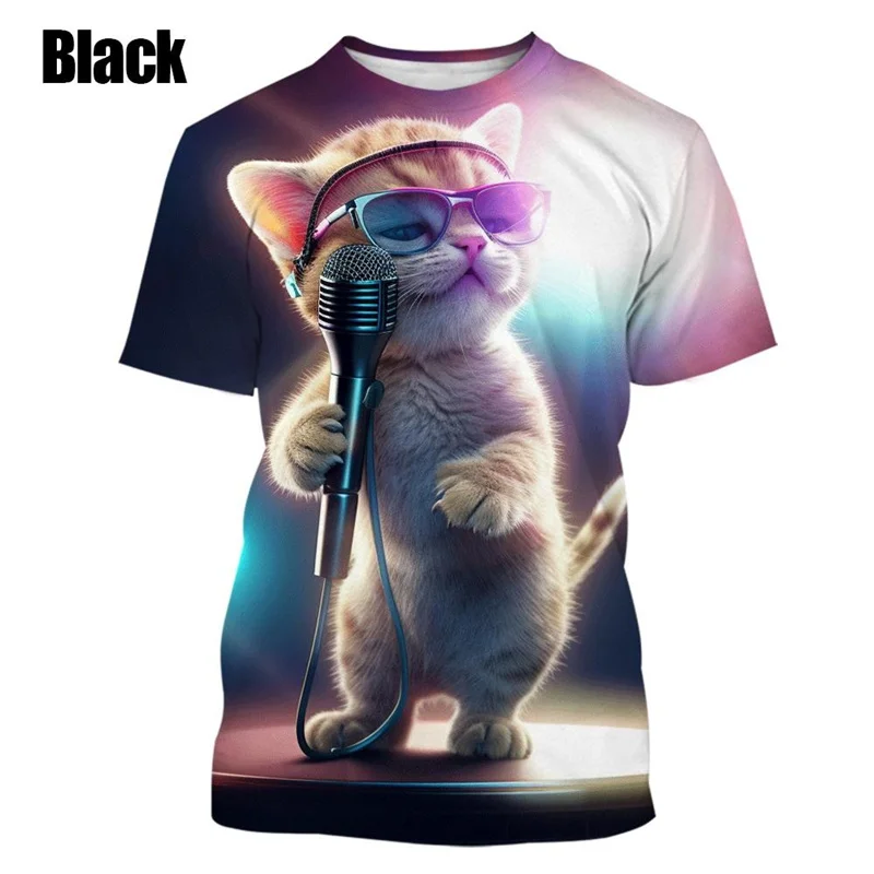 Cute Singing Cat 3D Print Tshirt For Men Fun Graphic T Shirt For Women Fashion Summer O Neck Short Sleeve Children Funny Tees