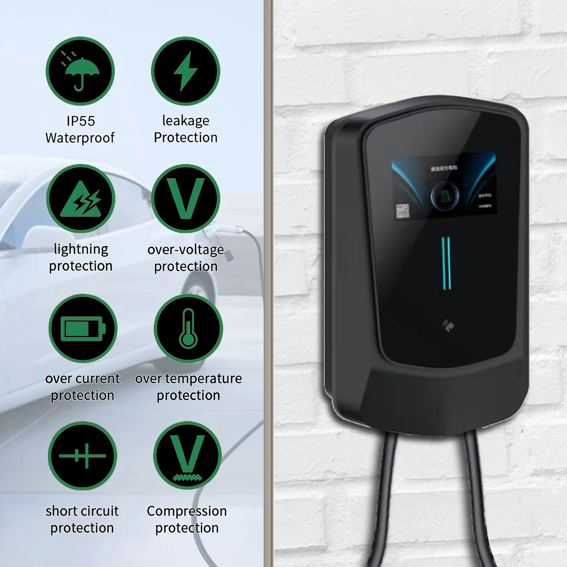 AFAX EV Charger Type2 Cable 32A EVSE Wallbox caricabatteria da auto per veicoli elettrici Wallmount APP Control 7KW 11KW 22KW stazione di ricarica