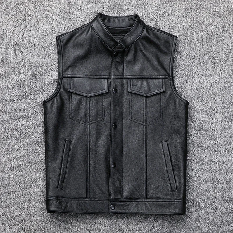 Men Vest Black Biker Motorcycle Hip Hop Waistcoat Male Faux Leather Punk Sleeveless Leather Jacket