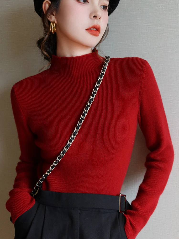 Knitted Sweater Women Pullover Half Turtleneck Jumper Female Sweater Autumn Winter Solid Slim Chic Streetwear Long Sleeve Tops