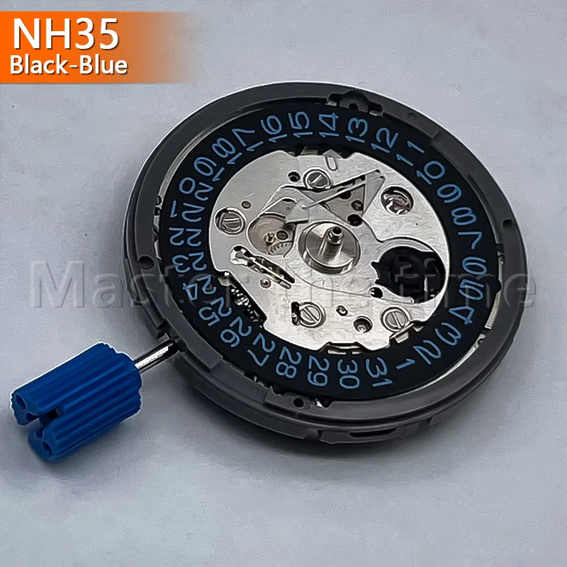 Replacement Japanese NH35 Watch Movement Black Background Blue Numeric 3 O'clock Calendar Mechanical Watch Mechanism