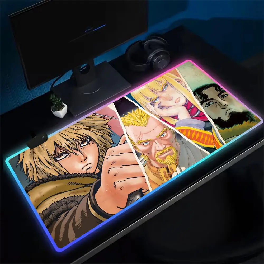 

Коврик для мыши VINLAND SAGA, игровой коврик для мыши в стиле аниме, светодиодные настольные коврики с подсветкой, резиновые настольные коврики XXL RGB