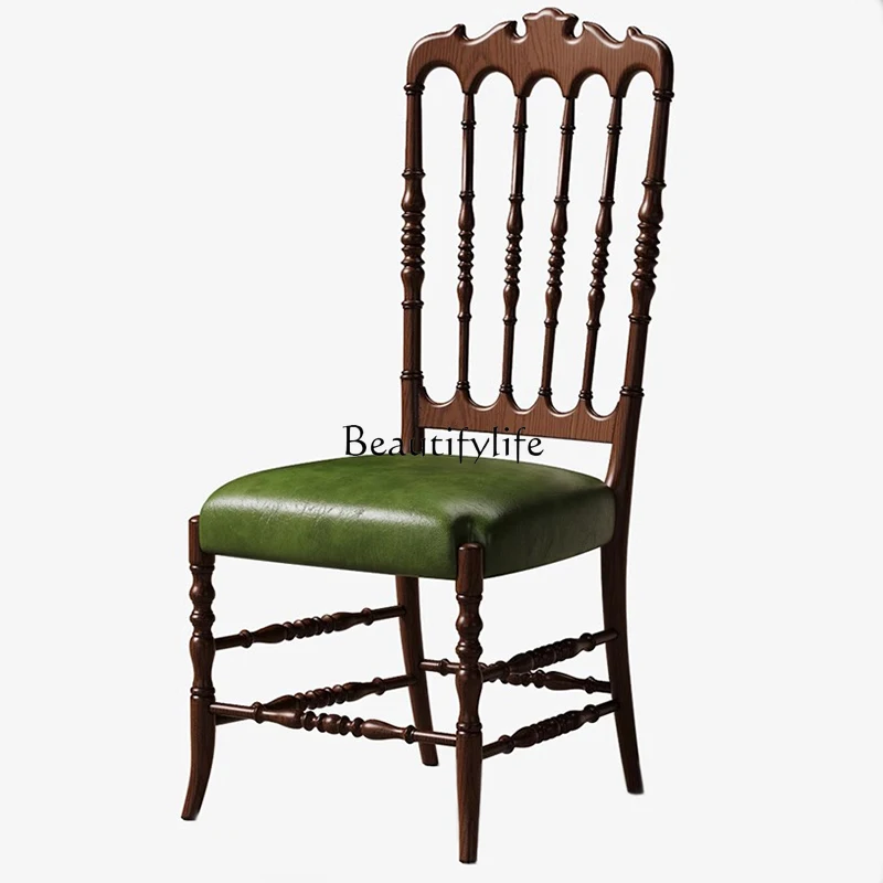 

American simple solid wood dining chair medium and ancient style high-end soft bag back chair