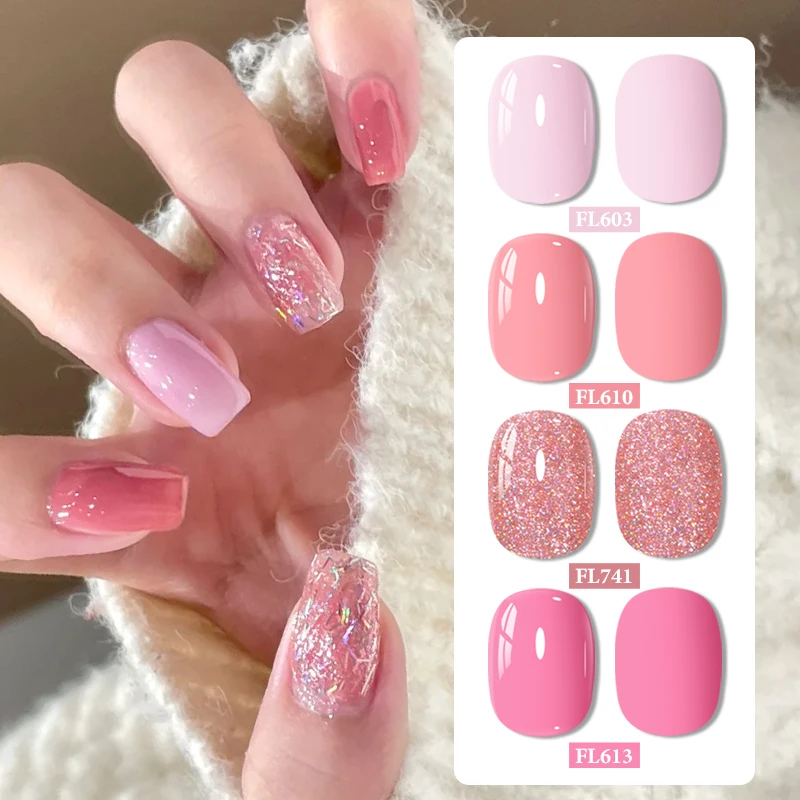 4 قطعة 10 مللي عارية الوردي بريق جيل للأظافر مجموعة طلاء أظافر طويلة الأمد نقع قبالة UV LED مسمار الفن قاعدة معطف فوقي هلام الورنيش مستلزمات الأظافر #1