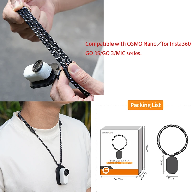 

For DJI OSMO Nano Magnetic Neck Strap Mount for Insta360 GO 3/3S First-Person Shooting Compatible for Insta360 Mic AIR Mount