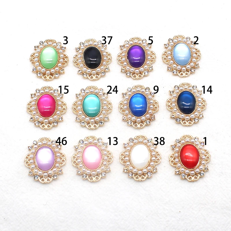 10Pcs 24*27mm Oval Rhinestone Pearl Alloy Huamang Center Ornament Diy Wedding Clothing Bow Hair Accessories Decoration