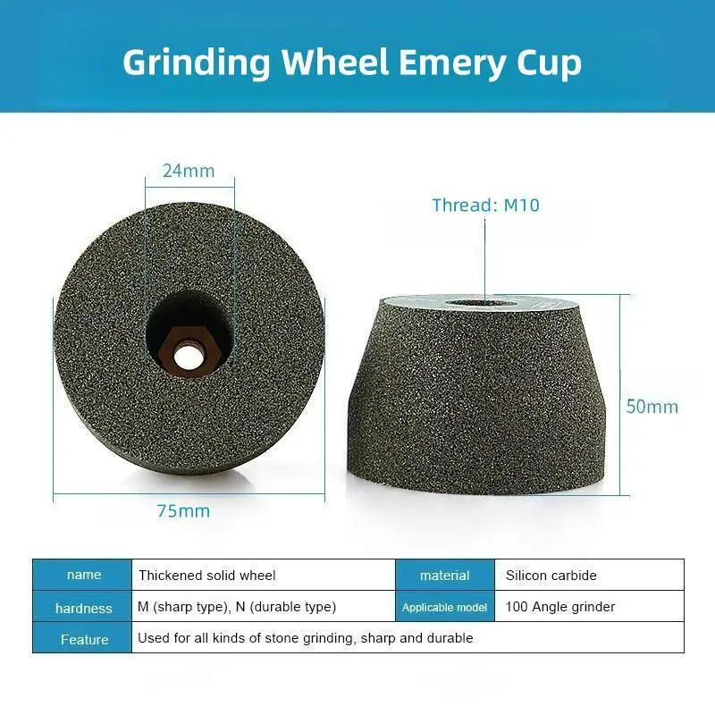 Imagem -02 - Silicon Carbide Grinding Stone Wheel Roda Copo Queima para Granito Mármore Concreto Alvenaria com M10 Rosca Arbor 1pc