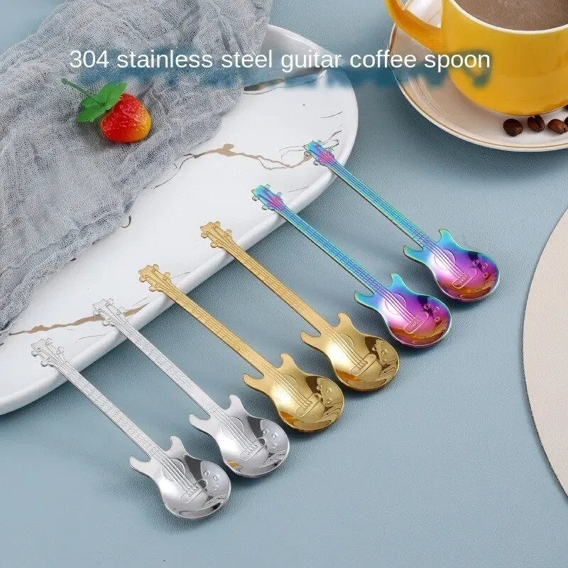 3pcs Stainless Steel Guitar Shaped Love Coffee Spoon Teaspoon Children Spoon New Beautiful 3 Colors Coffee Tea Use Kitchen Spoon