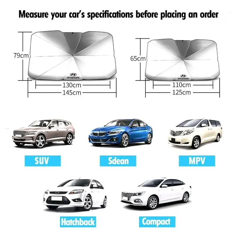 Car Sunshade Summer Sun Windshield Protection Parasol For hyundai i10 i20 i30 i40 ix35 N line Kona Santafe Sonata Accessories