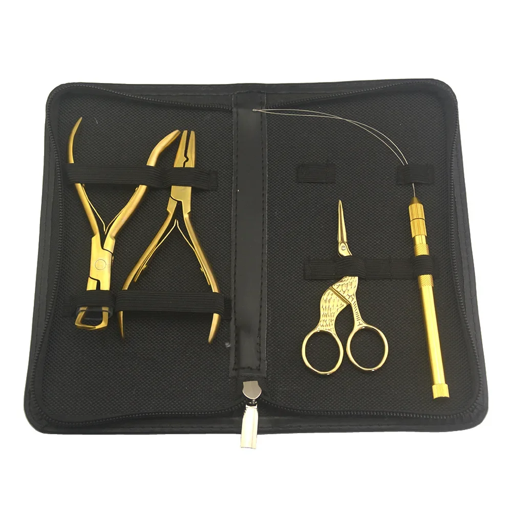1 set of Hair Extension Plier Micro Ring Applicator Remover Plier Hair Loop Tool Metal Hair clip Scissor for Weft Extensions