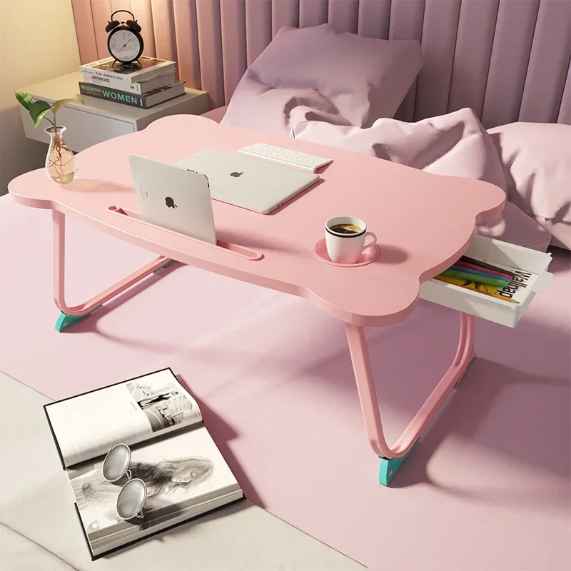 

Pink Portable Folding Laptop Stand Study Table Desk Wooden Foldable Computer Desk for Bed Sofa Tea Serving Table