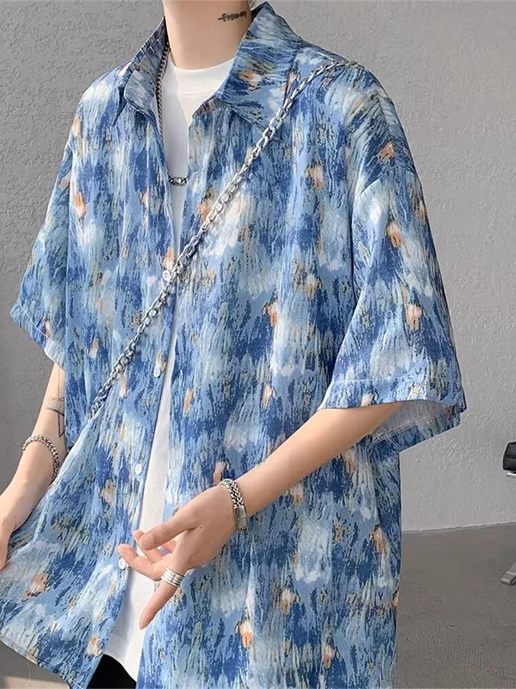 

Мужская рубашка из ледяного шелка с цветочным принтом, летняя, высококачественная, для пляжного отдыха, повседневная, свободного кроя, с коротким рукавом, на пуговицах, из тонкой ткани