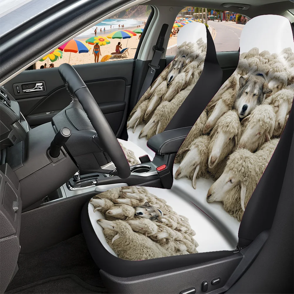 Car Seat Covers - Halloween Christmas New Year Easter Themed Dog Sheep Group Prints Premium Polyester Fabric Lucky Gift For Frie