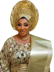 Nigerian Wedding Metallic Colors Headwear Swiss Hayes Headtie Sego Gele Wrapper Breathable Cotton African Headscarf 2Pieces