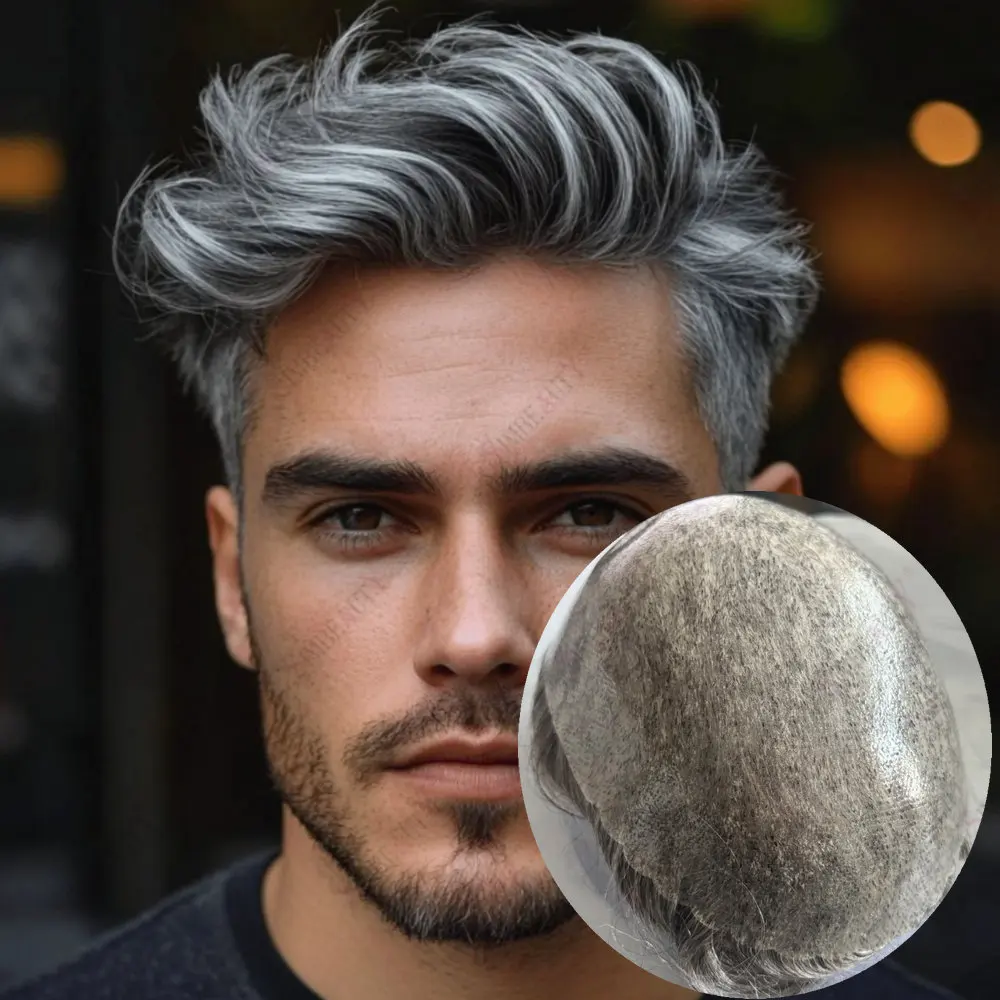 

Toupee Men Invisible 0.1mm Skin PU Durable Male Hair Prosthesis Natural Human Hair Wigs Undetectable 1B80 1b50Men's Hair System