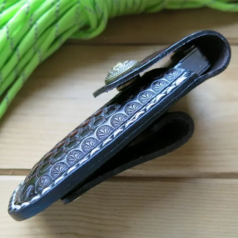 1 PC Vegetable Tanned Leather Folding Pocket Knife Pliers Cowhide Scabbard Sheath Waist Belt Case Snake Skin Pattern Lion Buckle