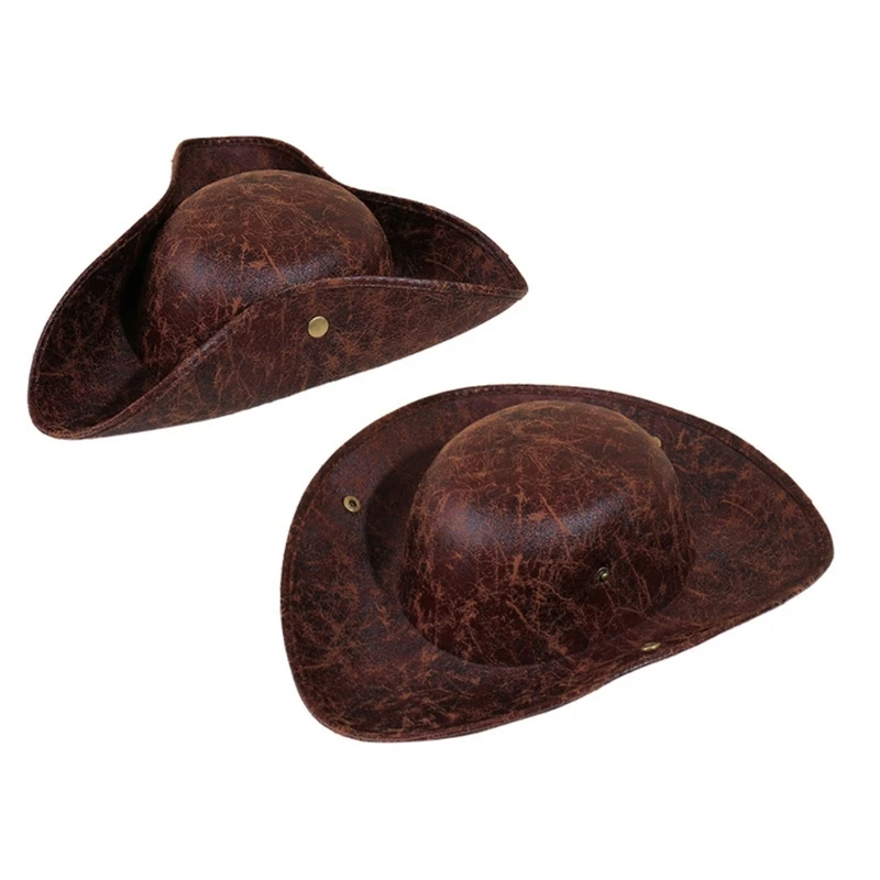 Tricorn Hat Historical Colonial Hat Party Hat PU Leather Pirate Hat Colonial Tricorn Hat Pirate Caps for School Plays Dropship