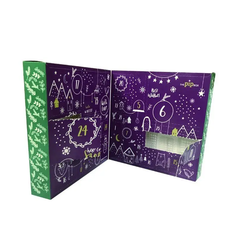 Advent Calendar Box Luxury Design Christmas Cosmetic Mystery Tray Box Blank Cardboard Calendar for Chocolate and Gifts