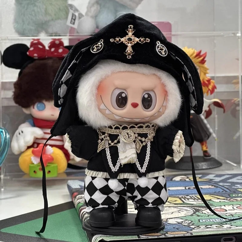 

Одежда для кукол для косплея 10 см для Labubu 1,0 2,0 3,0, плащ с храмом и черный мяу, аксессуары Kawaii Labubu, одежда в подарок