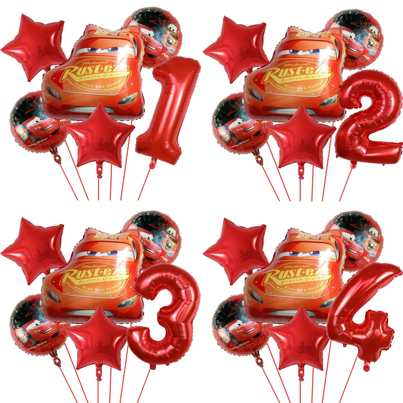 6pcs Cartoon Disney McQueen Car 32-inch Digital Foil Balloon Set Birthday Party Decoration Children's Toy Baby Shower