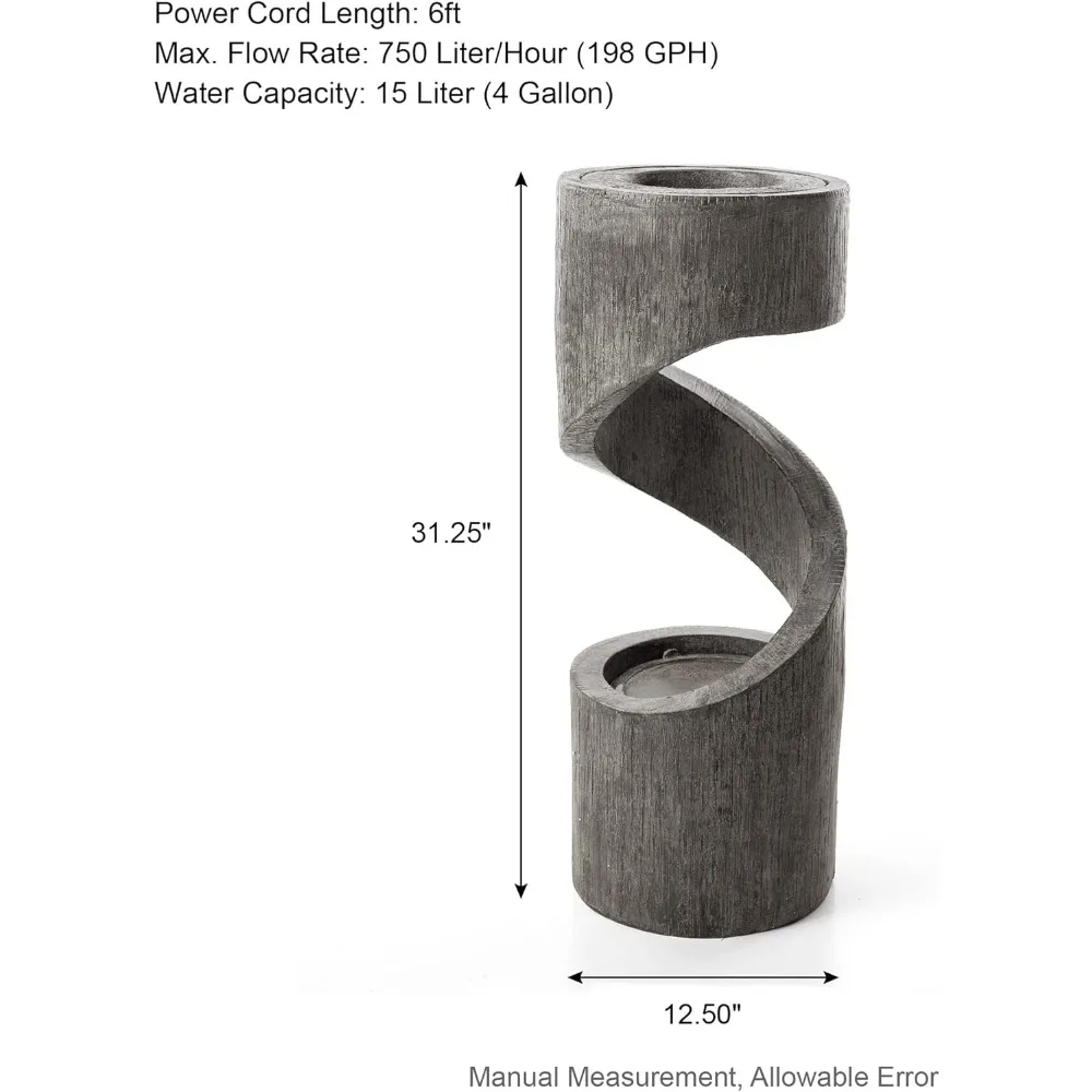 For Outdoor Fountains  Water   LED Light, Curved Waterfall Stone Planter, Water  Garden Waterfall, 31.3”HFountains
