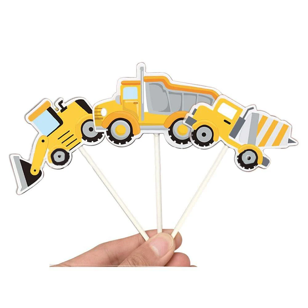 7pcs Construction Cupcake Topper Pick Dump Truck Excavator Tractor Party Cake Toppers for Kids Birthday Baby Shower Party Decor