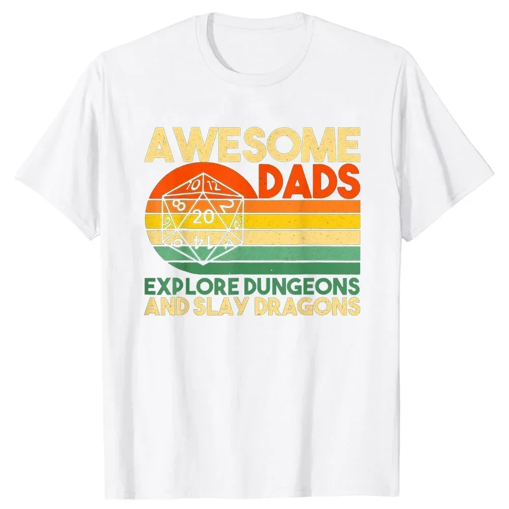 Funny Awesome Dads Explore Dungeons DM RPG Dice Dragon T Shirts Summer Streetwear Short Sleeve Gifts T-shirt Mens Clothing