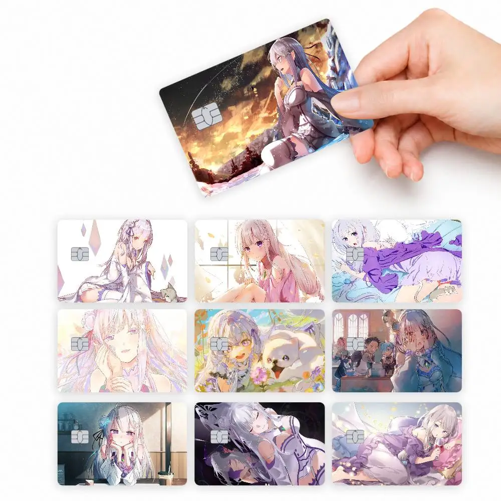 Emilia Anime  4pcs Credit Card Skin Stickers Suitable for Bank  Transit Pass Decorative Cover