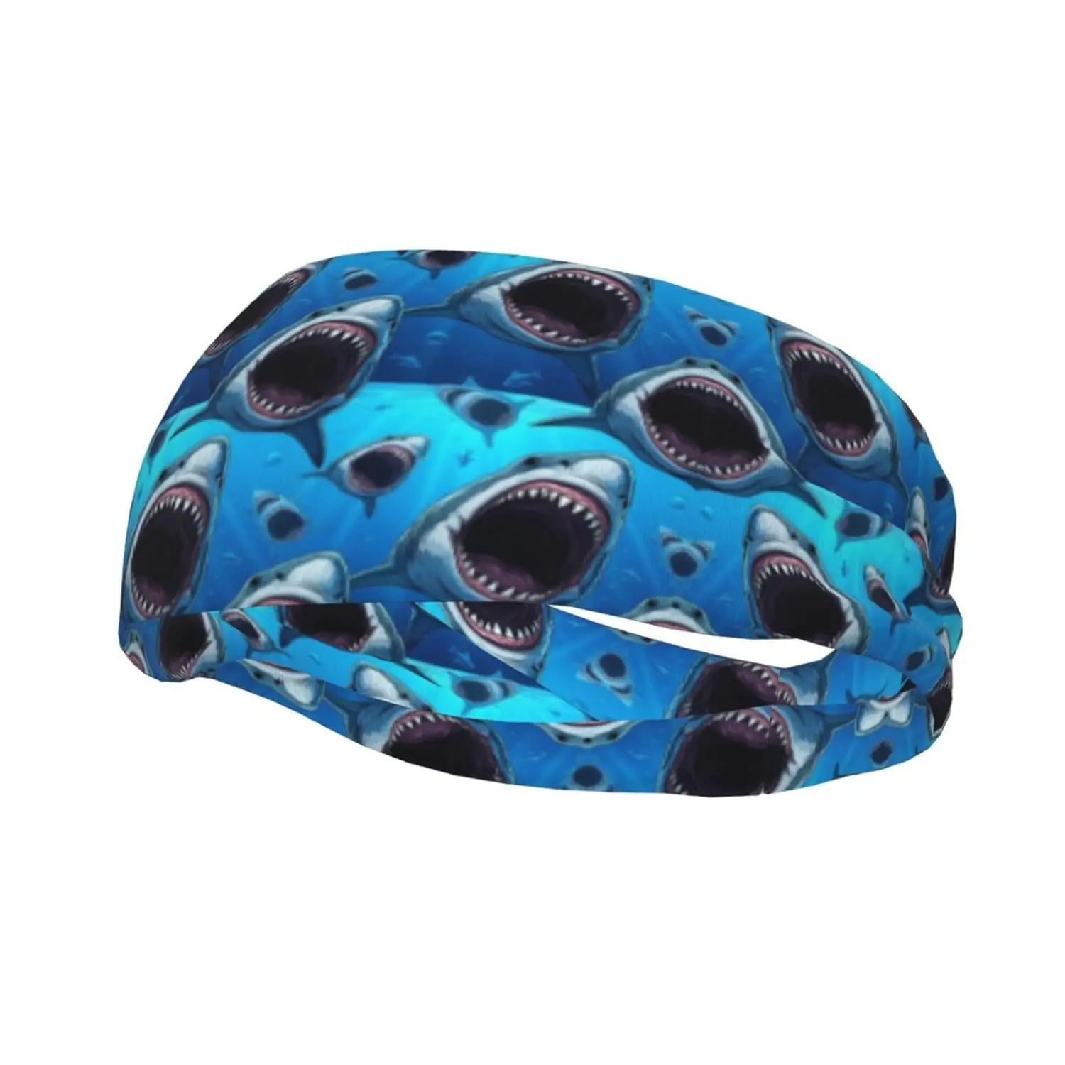 Great White Shark Teeth Blue Head Ribbon Headwear Sweat Bands Hand Decor for Running Fitness Shower Long Multi Style