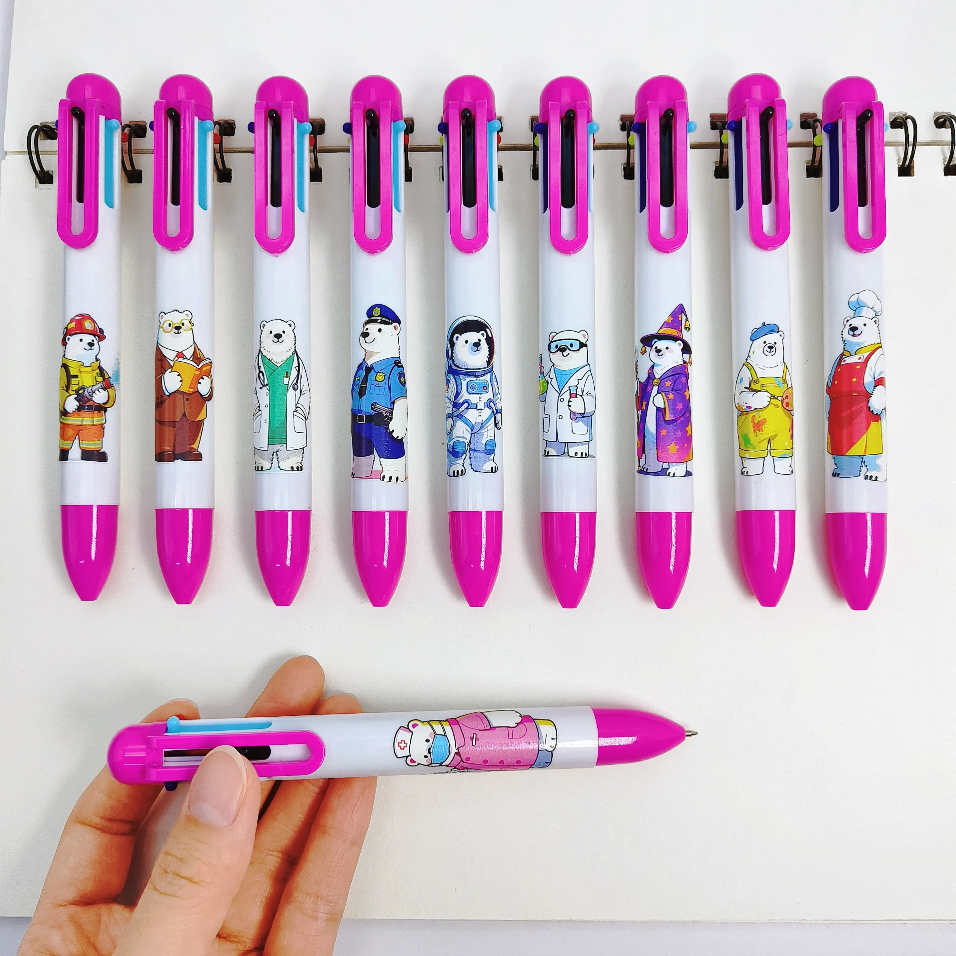

8pcs/15pcs Creative Polar Bear Theme Multi color Pen Polar Bear Professional Dress Six in One Multi color Ball Pen