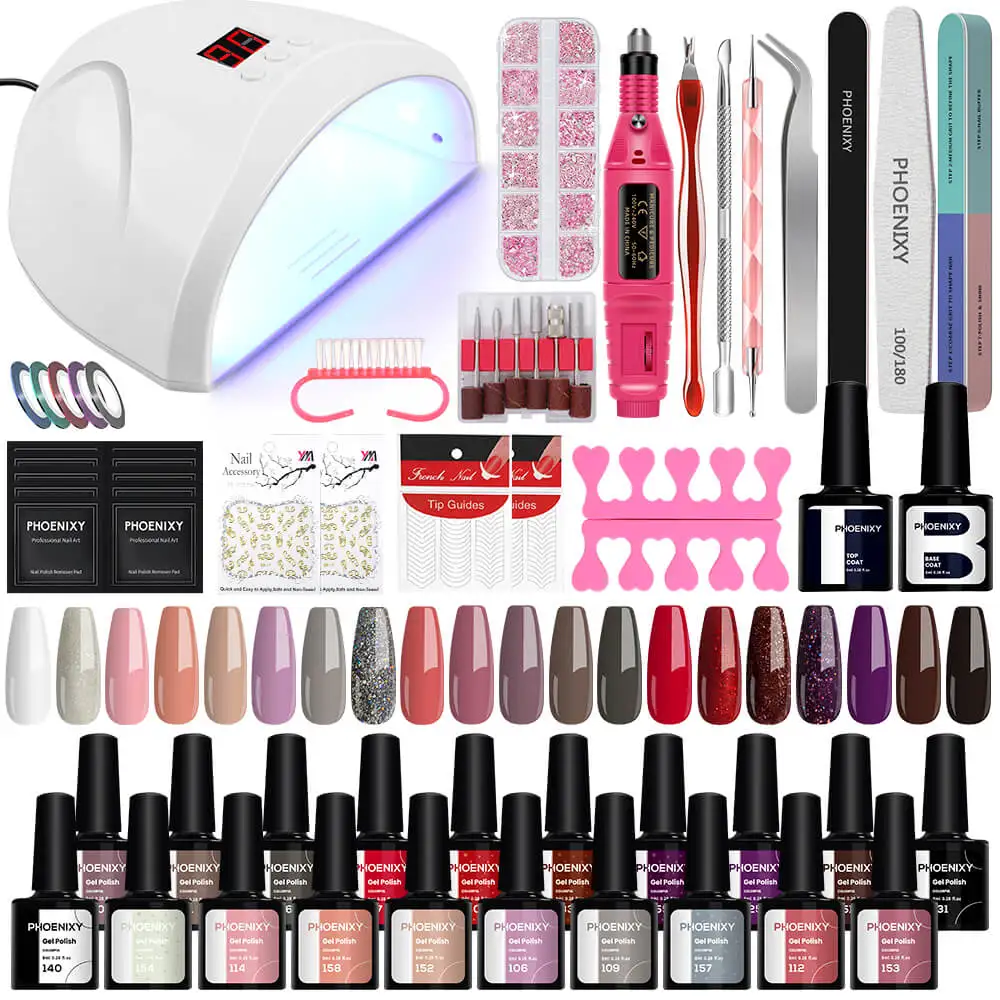 

Professional Full Manicure Set 20 Colors Gel Nail Polish Set with UV LED Dryer Lamp Semi Permanent Gel Varnish Nail Art Tool Kit