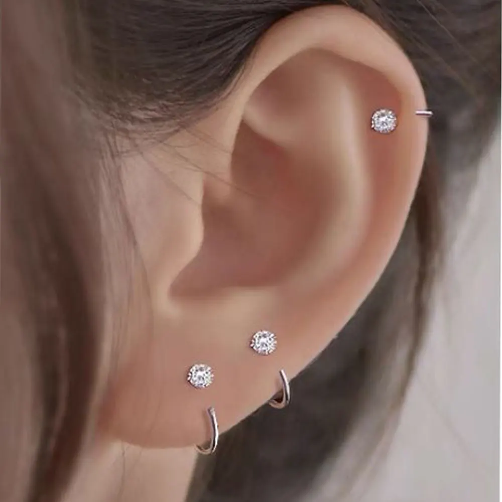 Stainless Steel CZ Piercing Earring Stud Ear Bone Cartilage Helix Tragus Daith Conch Rook Hoop Earring Women Unique Unusual Ring