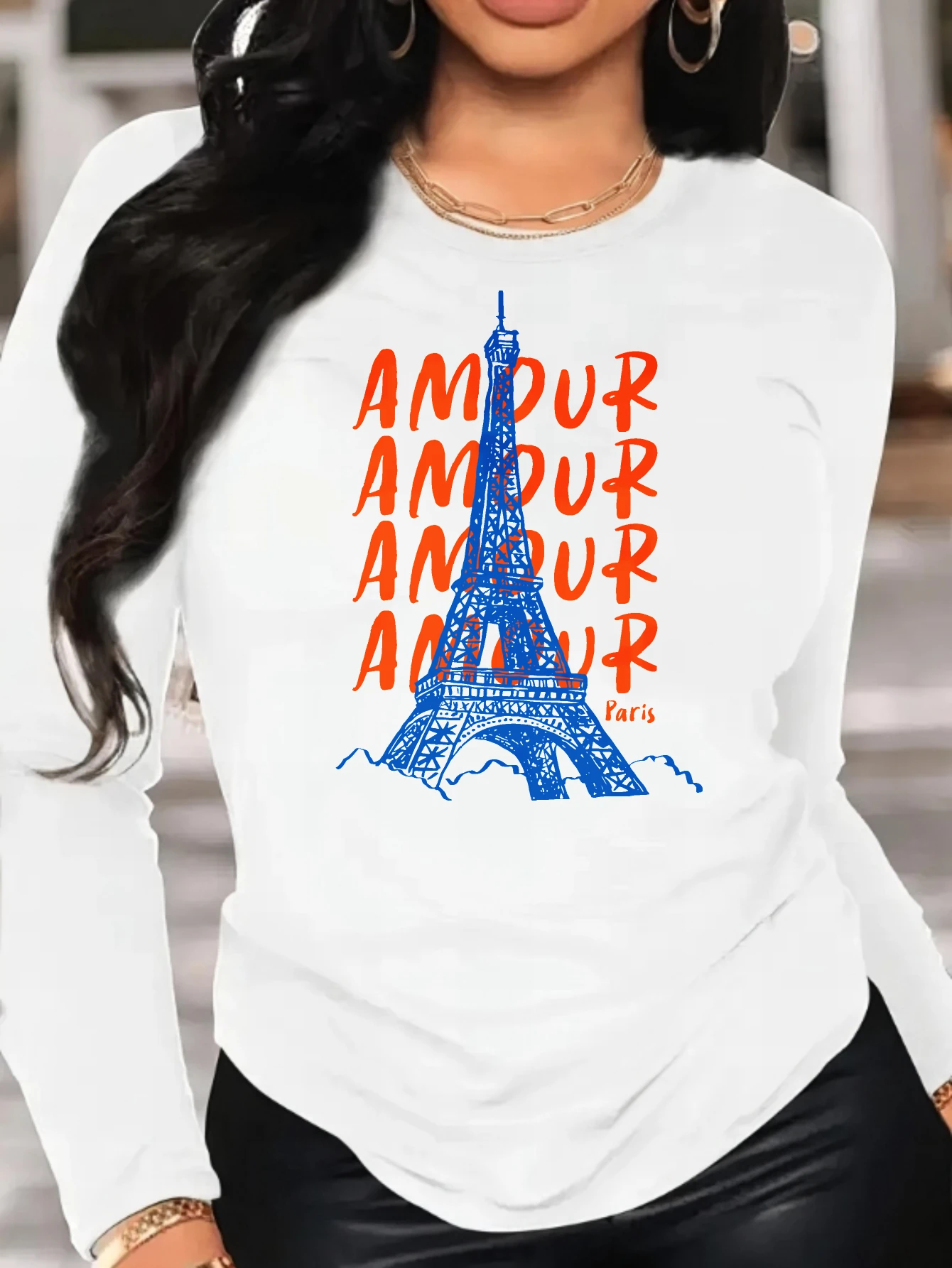 Torre Eiffel Parigi Schizzo Art Camicia bianca a maniche lunghe di Halloween Top unisex in cotone accogliente per un calore elegante tutto lungo autunnale