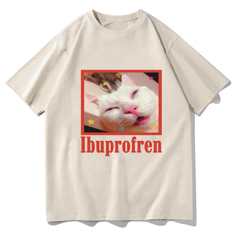 ibuprofen cat Meme TShirts Harajuku Fashion T-Shirts Men's and Women's Crew Neck Short Sleeve Shirts Printed Cotton Streetwear