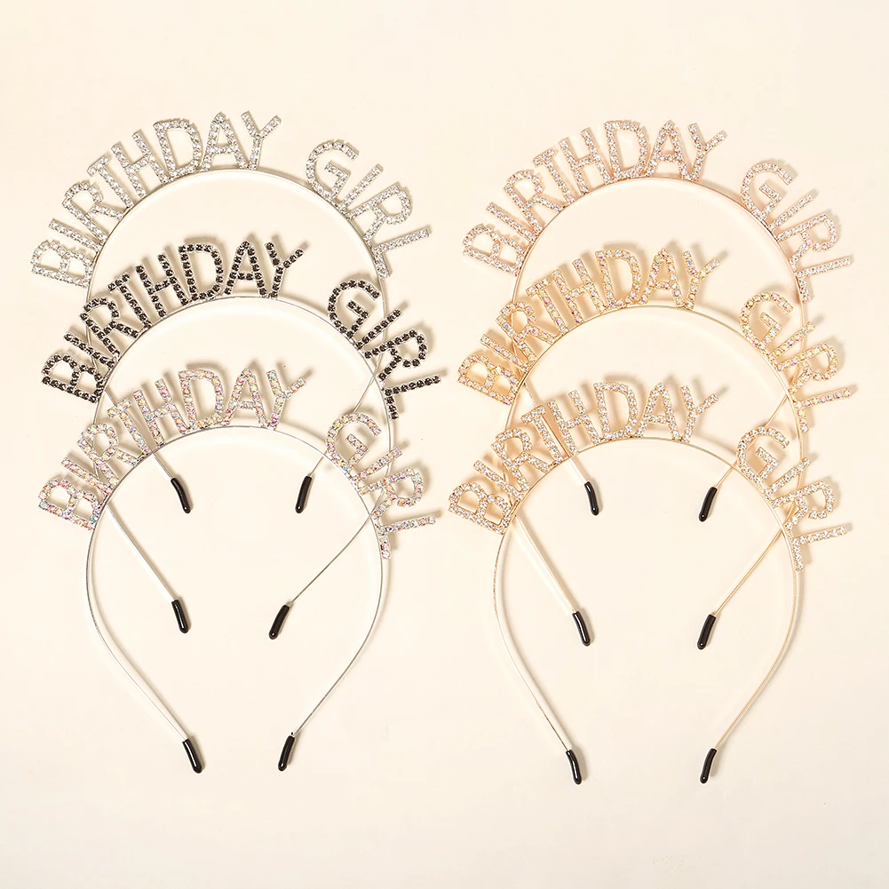 

Shiny Rhinestone English Letters Happy Birthday Headband for Women Zinc Alloy Material Party Jewelry Popular Hair Accessory