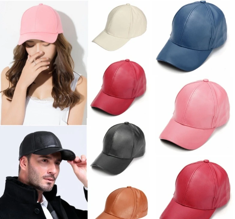 Women Men Hat PU Leather Baseball Cap Visor Light Board Solid Men Hip Hop Cap Outdoor Sun Hat Adjustable Sports Caps Gorras